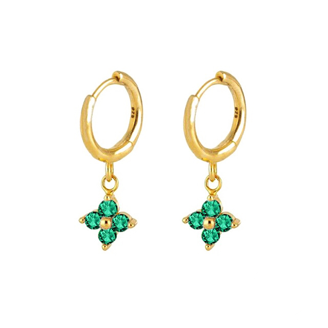 GREEN SPARKLE - Gold Huggie Hoop Earrings (sterling silver)