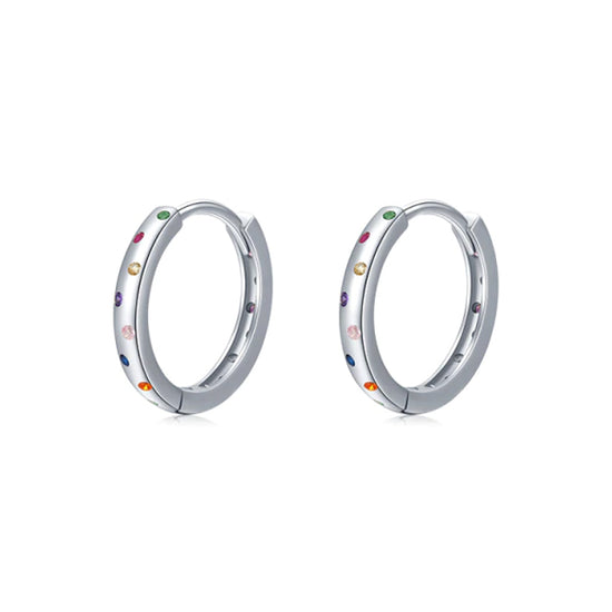 14mm SILVER Small Huggie Hoop Earrings (Multi Colour) - 925 Sterling Silver