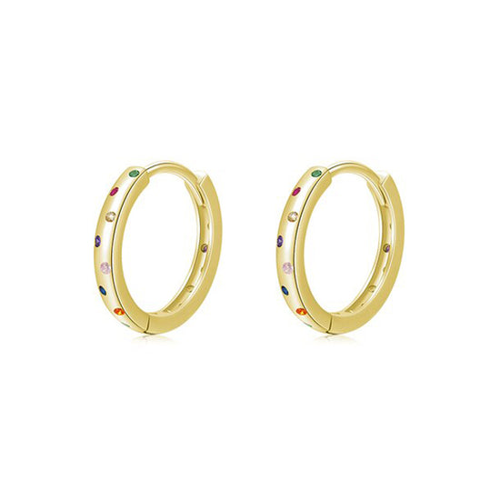 14mm GOLD Small Huggie Hoop Earrings (Multi Colour) - 925 Sterling Silver