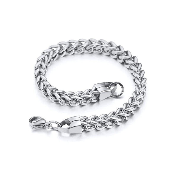 The Square Braid Bracelet (SILVER) - Men's Stainless Steel 22cm Wheat Spiga Bracelet