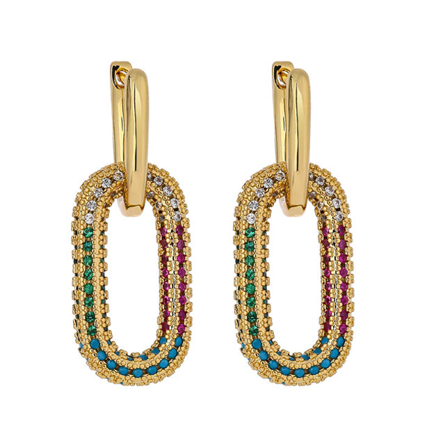 "GEM GEO EARRINGS" - Colourful Crystal Coloured Geometric Hoops (Gold)