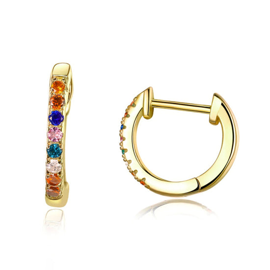 Multi Coloured Rainbow SMALL Huggies - Gold Small Hoop Earrings