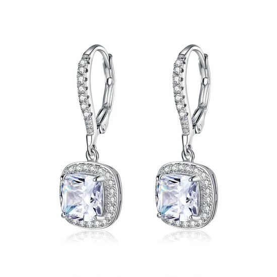 Silver Drop Pave Earrings (with sparkling crystals) - Platinum Plated Sterling Silver