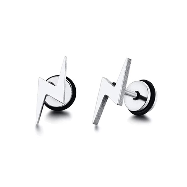 Silver Lightning Bolt Studs: Unisex Mens Womens Stainless Steel Earrings