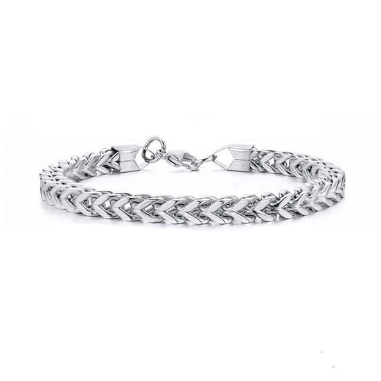 The Square Braid Bracelet (SILVER) - Men's Stainless Steel 22cm Wheat Spiga Bracelet