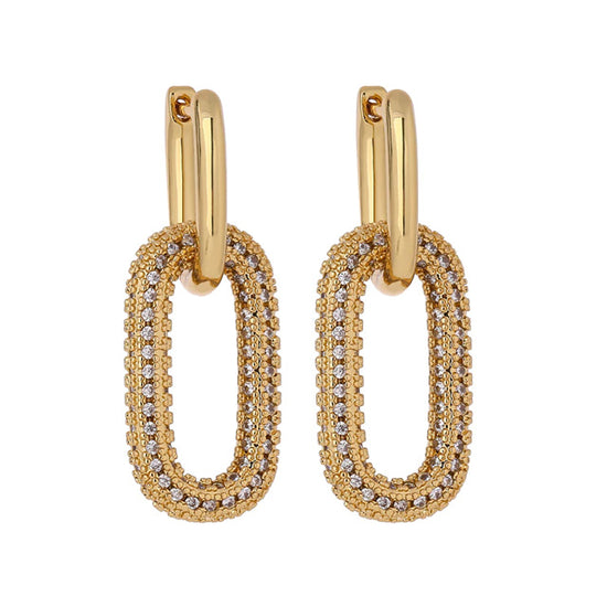 "GEM GEO EARRINGS" - White Sparkle Crystal Geometric Hoops (Gold)